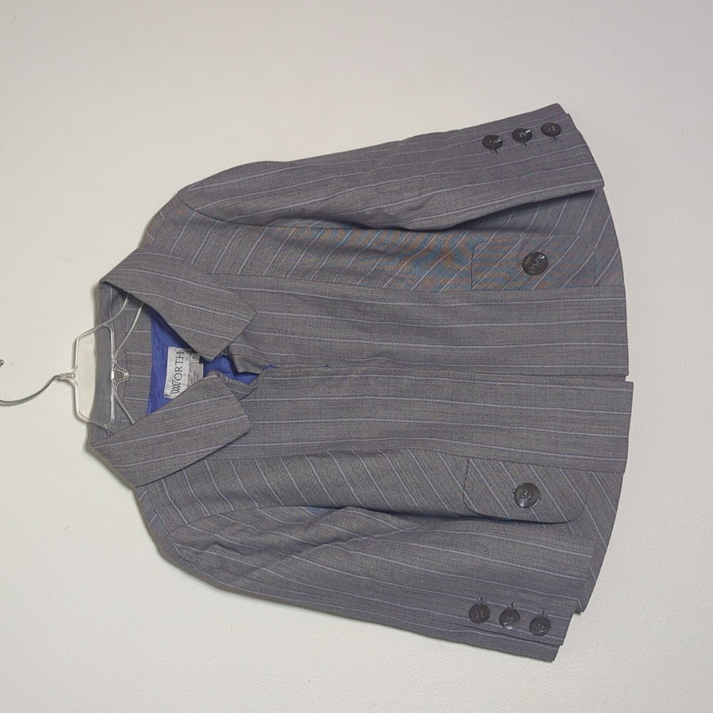 Worth Womens Blazer 100% Wool Blazer Gray Lavender Pinstripe Jacket Career 8‎